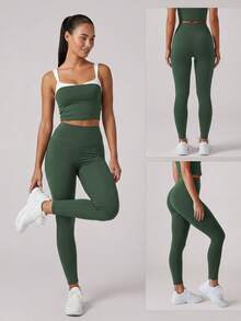 Sodalemon Women's Solid Color Yoga Pants, Tummy Control Workout Leggings For Fitness, Running, Exercise - Olive Green - View 10