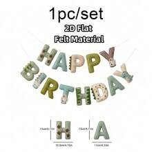 手工毛氈恐龍生日橫幅，手工2D平面毛氈三角旗，波希米亞風綠色恐龍蛋與卡通恐龍字母橫幅，預串好派對裝飾，恐龍主題生日派對用品 - A - 查看 13