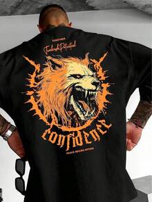 Camiseta Gráfica de Moda Urbana para Hombre - Estampado Inspirador de León y Paz en la Espalda, Corte Holgado, Cuello Redondo, Manga Corta, Transpirable, Casual de Verano, Lavable a Máquina, Comodidad para el Día a Día |     Diseño Atrevido |     Corte relajado - Negro - Ver 6