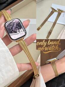 Dây đeo đồng hồ kim loại lưới vàng sang trọng tối giản, tương thích với Apple Watch 38/40/41/42/44/45/46/49mm, dây thép không gỉ Milanese thanh lịch dành cho nữ, dòng Ultra/11/10/9/8/7/6/5/4/3/2/1SE, thiết kế mỏng nhẹ và thoáng khí, phụ kiện đồng hồ thông minh, mùa hè. - Vàng - Xem 3