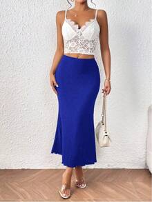Falda informal versátil drapeada para mujer, nueva moda de verano - azul profundo - Ver 1