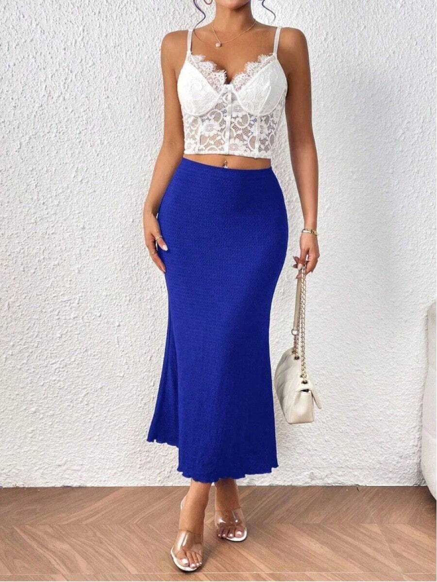 Falda informal versátil drapeada para mujer, nueva moda de verano - azul profundo - Ver 1