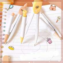 2pcs Cute Capybara Compass Set Drawing Tools, Random Color & Style (Compass + Lead Refill/Set), 2B Automatic Pencil Lead Compass, Suitable For School And Art Projects, Suitable For Teaching And Architectural Sketching, Suitable For Students, Schools, Offices And Various Educational Scenarios. Back To School Season, Learning Supplies, Art Supplies, Office Desk Accessories. Educational Tools For School, School Engineering - Multicolor - View 3