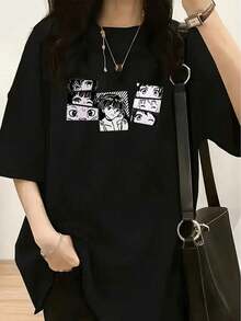 An Elegant Women's T-Shirt For Spring And Summer With A Striking White NELLY Print On The Top And A Grid Of "B Women's T-Shirts". - 黑色 16 - 查看 7