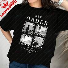 Unisex Short-Sleeved Cotton T-Shirt, Casual Style, With A Print Of The Band New Order From The 80s, Retro Streetwear Style, Plus Size. - 黑色 - 查看 8