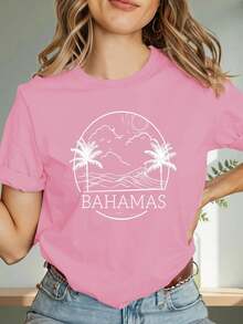 Comfortable And Stylish Women's T-Shirt With A "Bahamas Flag Design". This Women's T-Shirt Features A Comfortable Crew Neck And Short Sleeves. Made From Soft, Breathable, And Lightweight Fabric, It's Perfect For A Stylish Summer Look. MB1L - 粉色 - 查看 5