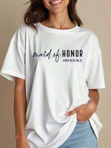 Playeras de mujer NUEVAS, Camiseta de Manga Corta de Algodón Ultra Suave con Cuello Redondo, Estilo Oversize para Mujer, Camiseta de Dama de Honor, Obviamente Dama de Honor, Regalo para Dama de Honor, Camiseta de Dama de Honor, Dama de Honor, Regalos Nupciales, Regalo de Boda, Camisa de Boda, Camisa Holgada para Mujer, Perfecta para Fiestas o Regalos, Blusas Coloridas Suaves y Cómodas, Ropa de Club para Mujer 2026, blusas casuales para dama - Blanco - Ver 2