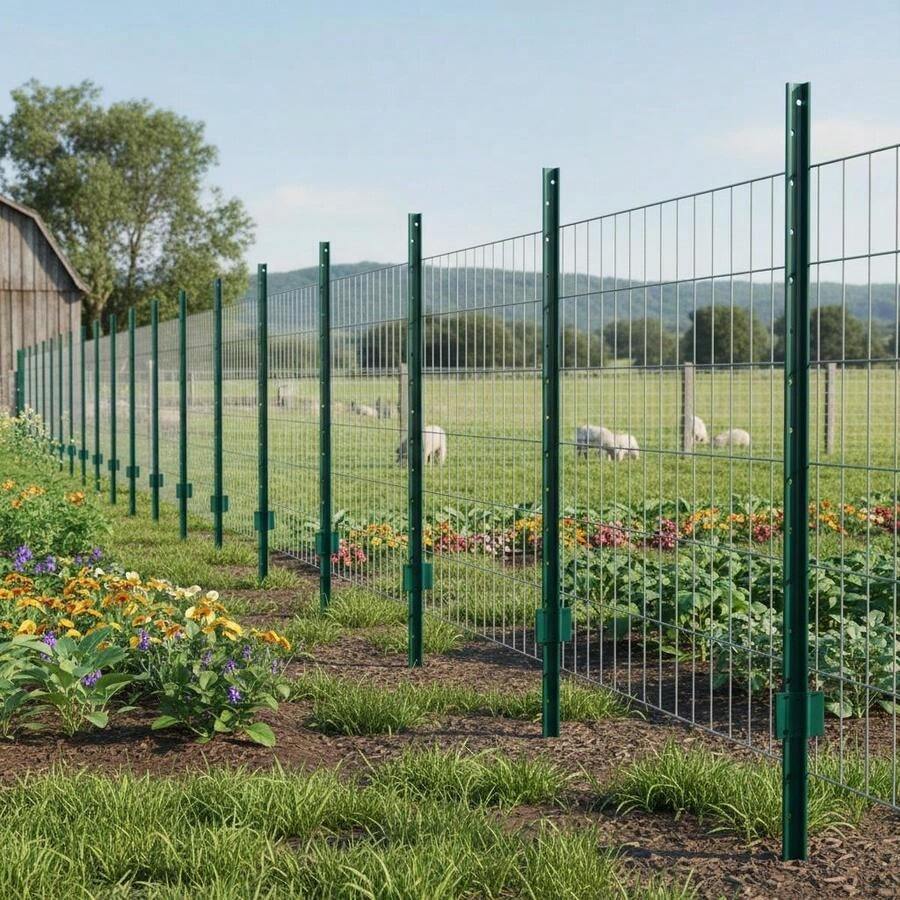 [Free Shipping] Heavy Duty T-Shaped Stake 4FT 10Pack For Garden Farm Pasture High Strength Steel Construction Powder Coated Finish T-Post Design Green Color Metal Picket Fence Support Pole Outdoor Boundary Marking Tool-XY986599 - Multicolor - View 1
