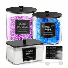 3pcs Laundry Room Storage Boxes, Detergent Pods Storage Box, Transparent Large Capacity Laundry Powder Storage Box With Black Lid And Label, Acrylic Scented Detergent Pods Box - Multicolor - View 10
