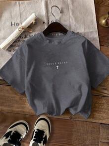 Camiseta con Estampado de Letras, Manga Corta Cuello Redondo Top Casual para Verano y Primavera, Ropa de Mujer - Blanco - Ver 8