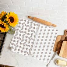 2 piezas Toallas de cocina con estampado geométrico a rayas de color té con leche, 15.75*23.62in(40*60cm), Paños de fibra de poliéster súper suaves, Accesorios de cocina modernos, Lavables a máquina, Adecuados para comedor, cocina, decoración diaria y regalos, Todas las estaciones - Multicolor - Ver 7