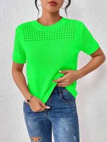 Top de punto de cuello redondo de unicolor con mangas cortas para verano, como ropa para Año Nuevo - verde menta - Ver 5