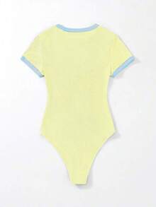 Body de mujer Canalé Ribete en contraste Frase Casual - Multicolor - Ver 2