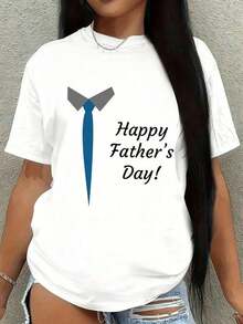Camiseta con estampado de corbata para el Día del Padre para mujer, camiseta blanca con estampado gráfico, corte regular, ropa casual para todas las estaciones, ideal para regalos, nuevas camisetas estampadas de primavera y otoño, suaves y cómodas, regalo para el Día de San Patricio, transpirable y cómoda. - Blanco - Ver 7