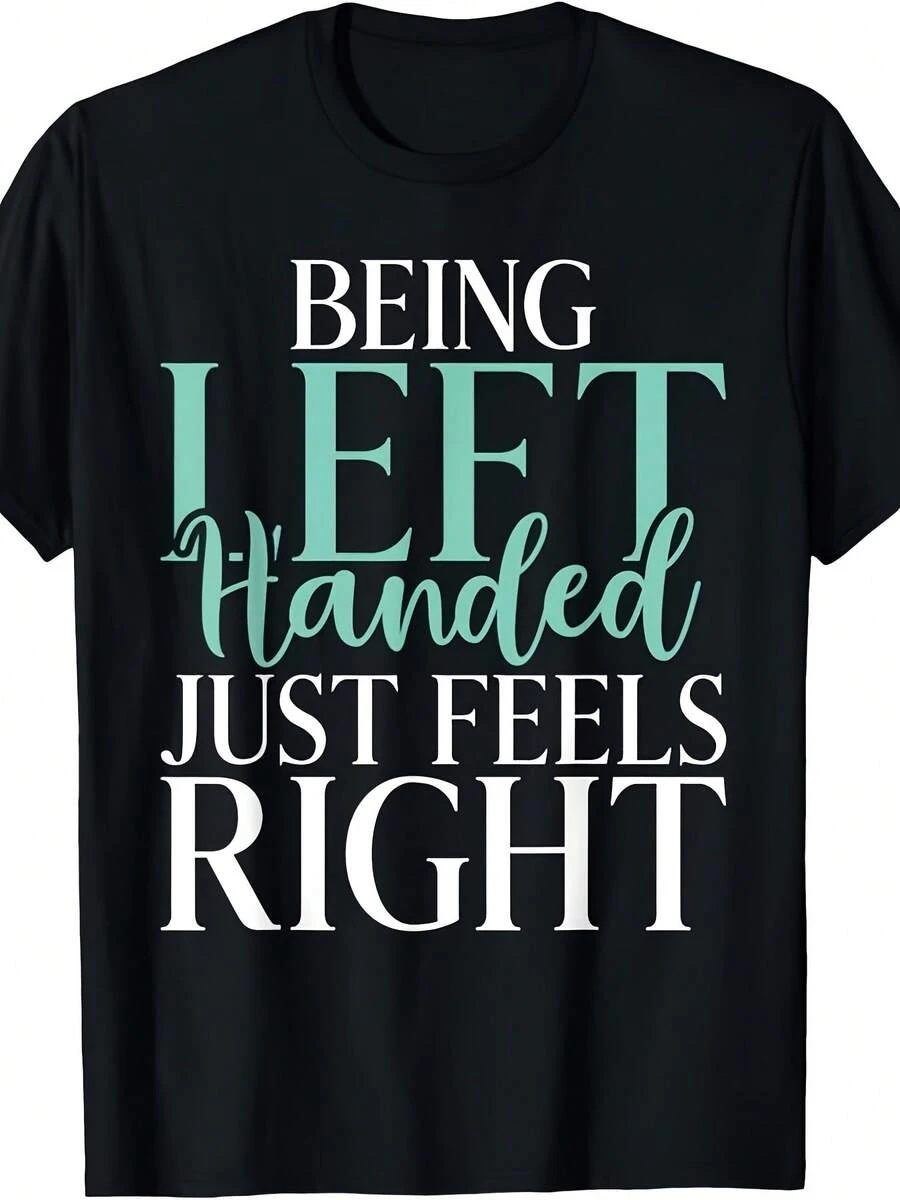 Men's Funny Left-Hander Quote T-Shirt - "Lefties Are Just So Comfortable" Graphic Tee - Black Shirt With Blue-Green Text - A Proud Gift For Left-Handers, Suitable For Christmas, Halloween, And Birthdays - Regular Fit, Crew Neck, Casual Top, Plus Size - 黑色 - 查看 1