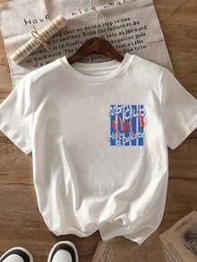 Camiseta estampada de manga corta, Spicy Mom Club, camiseta casual de moda para mujer con estampado de chiles rojos, top casual de manga corta y cuello redondo, para verano y primavera, ropa de mujer 100% algodón. - Blanco - Ver 3
