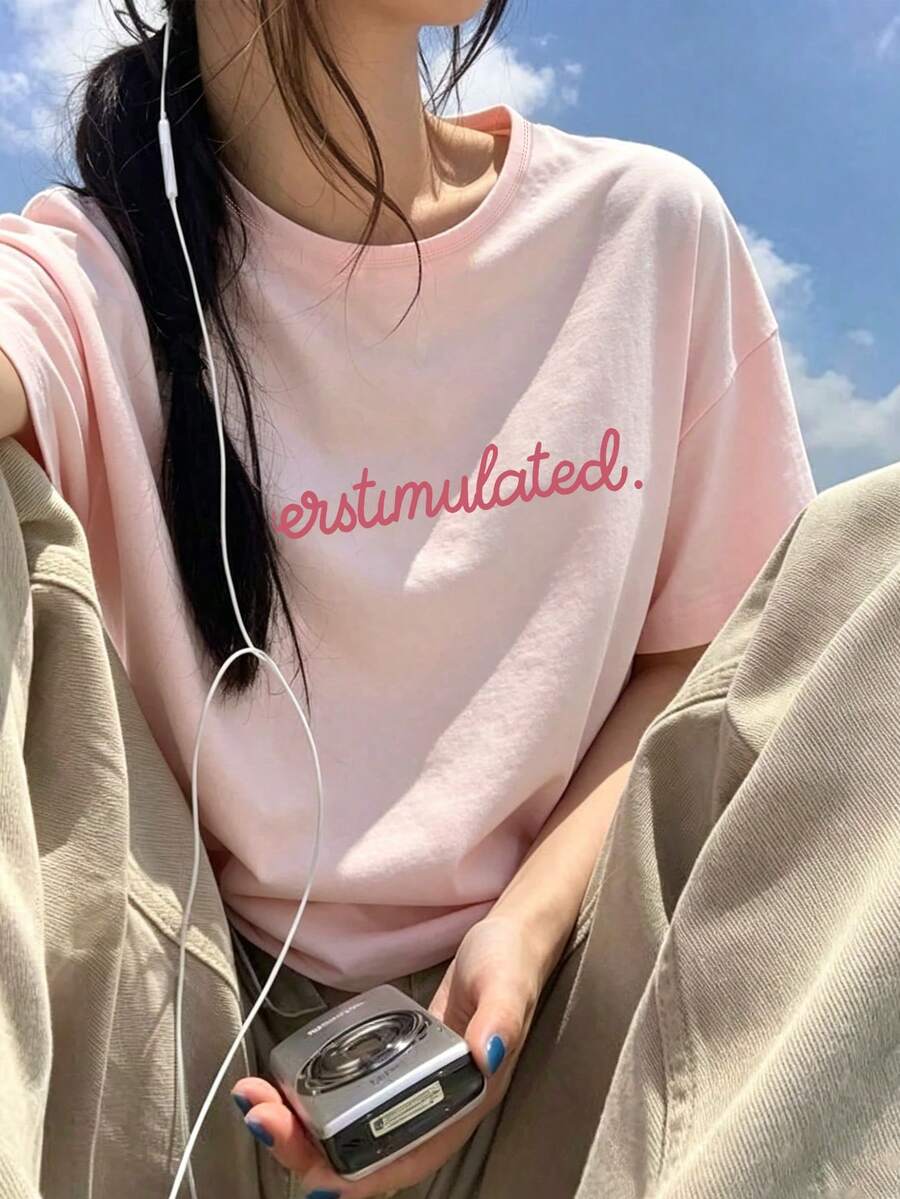 Plus Size Women's Casual Round Neck Short Sleeve T-Shirt - Printed Pattern, Soft & Comfortable Fabric, Machine Washable, Summer Top Pink - Pink - View 1
