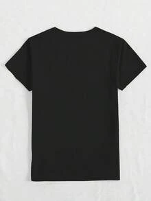Playera Casual de Manga Corta para Mujer con Diseño de Cerditos Apilados, VeranoDaily Casual Round Neck Short Sleeve-Shirt Women - Negro - Ver 2