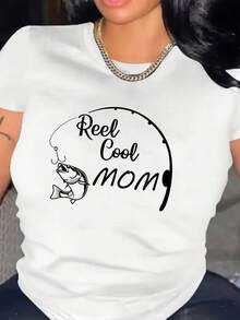 Playeras de Mujer de Algodón Oversize Moda 2026 con Estampado Fishing Mom, Camiseta de Cuello Redondo, Top Casual de Manga Corta para Primavera y Verano, Ropa de Mujer, Top de Manga Corta Cómodo, Suave y Sencillo para Uso Diario. - Blanco - Ver 1