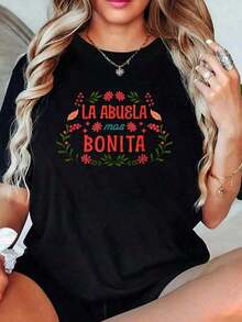 Comfortable100% cotton Camiseta  La Abuela Más Bonita Hermosa Abuela Mexicana Día Del Madre Conjuntos Para MujerFashion All-match Women's Short Sleeve T-shirt, Basic Style for Inner & Outer Wear - Negro - Ver 8