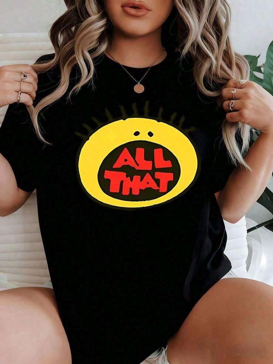 Women's Cotton T-Shirts. 100% Cotton Relaxed Fit Women's T-Shirt In Bright Yellow, Featuring A Happy Face Graphic And Bold Red Lettering Representing Confidence, Positivity, And A Fun Mood. Gift Idea. >Clothing - 黑色 - 查看 1