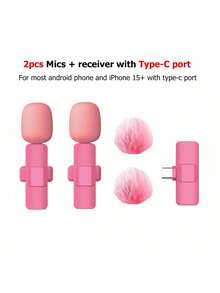 Wireless Lavalier Microphone For Smartphone, Plug-Play Wireless Microphone For Video/Audio Recording, Clip On Lapel Mic For Interview/Vlog/Teaching - Hot Pink - View 9