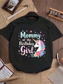 1 camiseta de cumpleaños para niña "Mommy Unicorn", tela de calidad, corte holgado, casual, transpirable, 180g, 100% algodón, los diseños están impresos. Unisexo. - Negro - Ver 2