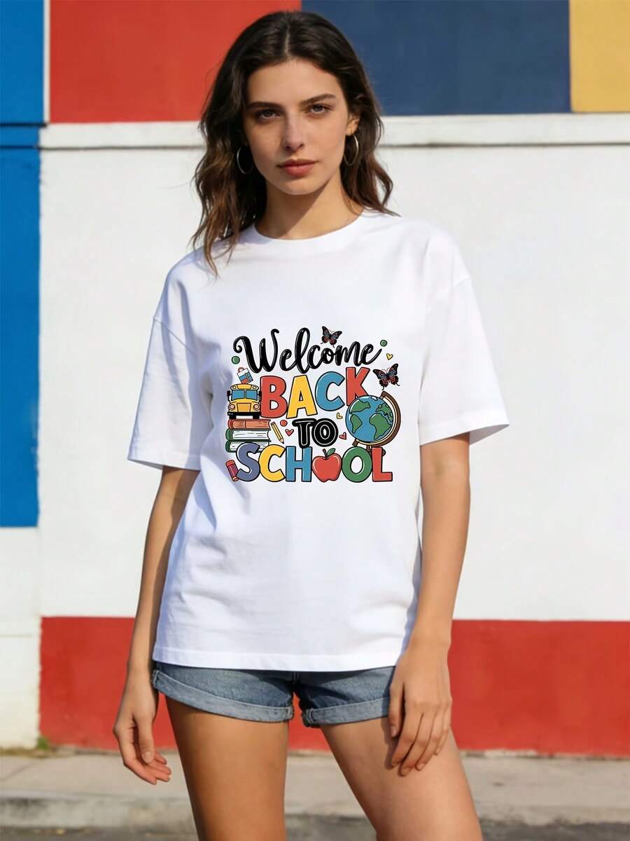 Camiseta de mujer, camiseta "Bienvenido a Casa" de 180 g con diseño de dibujos animados, adecuada como regalo para la familia y actividades de team building, una opción para el Día del Trabajo - ligera y transpirable. - Blanco - Ver 1