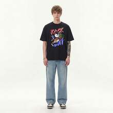 Boy Camiseta De Manga Corta Holgada, VersáTil, Informal Y Moderna Para Hombre, Con Estampado Americano De Banda De Rock Y Gato. - Blanco - Ver 4