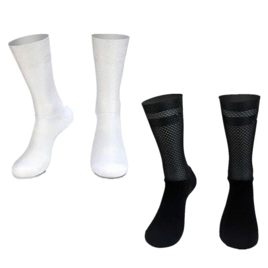 New Pro Team Aero Socks Anti Slip Silicone Cycling Socks Men Bicycle Sport Running Bike Socks Calcetines Ciclismo - 5setW 黑色 - 查看 1