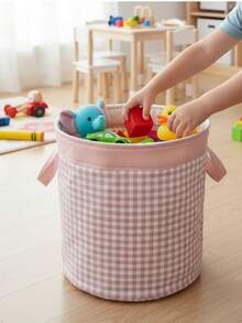 Toy Organizer Basket, Clothes, Checkered Pattern, Cotton Harmony - 1 Piece - Antique Rose - View 4