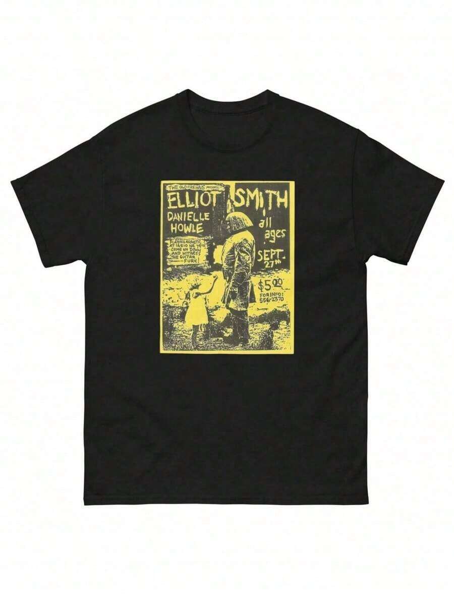 Spring Outfits,Summer Outfits,Black Tops,Holiday OutfitsElliott Smith - Retro Concert Poster - Classic TeeSpring Outfits,Summer Outfits,Black Tops,Holiday Outfits - Black - View 1