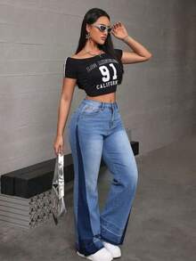 Straight-Leg Denim Jeans With A Wash, Butt-Lifting Effect, Stretchy And Loose Fit, Available In Various Colors - Medium Wash - View 6