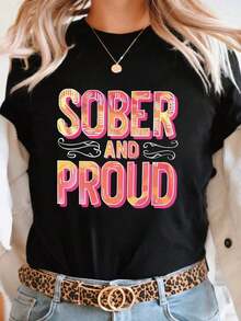 SOBER & ORGULLOSO Mujeres Corto Manga Tripulación Cuello Camiseta - Brillante Geométrico Patrón, Mediano Estiramiento Informal Superior, Máquina Lavable Cómodo Para Todos Estaciones del año, Mujeres Camiseta Suave Tela - Vintage Calle Estilo Unisexo Suelto Algodón Corto Manga Tripulación Cuello Camiseta Verano Ropa de Verano Fresca para Mujer - Negro - Ver 6