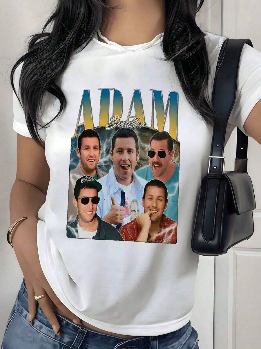 Camiseta con Estampado Gráfico de Collage de Retratos Retro, 180g, 1 Pieza, Cultura Pop, Camiseta Casual para Mujer, 100% Algodón, Estilo Vintage Streetwear - Blanco - Ver 1