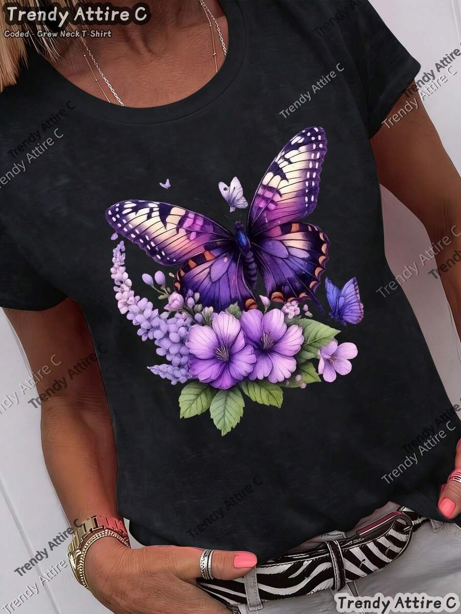 Una camiseta de manga corta para mujer, moderna, a la moda, retro, casual y holgada, adecuada para actividades al aire libre en primavera y verano.Presenta un elegante estampado de mariposas y flores, cuello redondo y mangas cortas.Es versátil y cómoda, transpirable y lavable a máquina.Es perfecta para usar en casa, para salir o como regalo.Es un artículo esencial para el verano, un atuendo femenino a la moda con diseño de encaje plisado, patrones delicados, silueta estilizante y una sensación ligera y fluida.Es imprescindible para el verano, elegante y dulce, con un estilo resort, versátil para ir al trabajo y adecuada para el uso diario.blusas para mujer,blusas casuales para dama,tops,, mujer premium,y2k,playeras de mujer curvy,ofertas y liquidaciones ropa mujer,playeras deportivas para mujer,,playeras de hombre, mujer,blusas>elegante 798C - Negro - Ver 1
