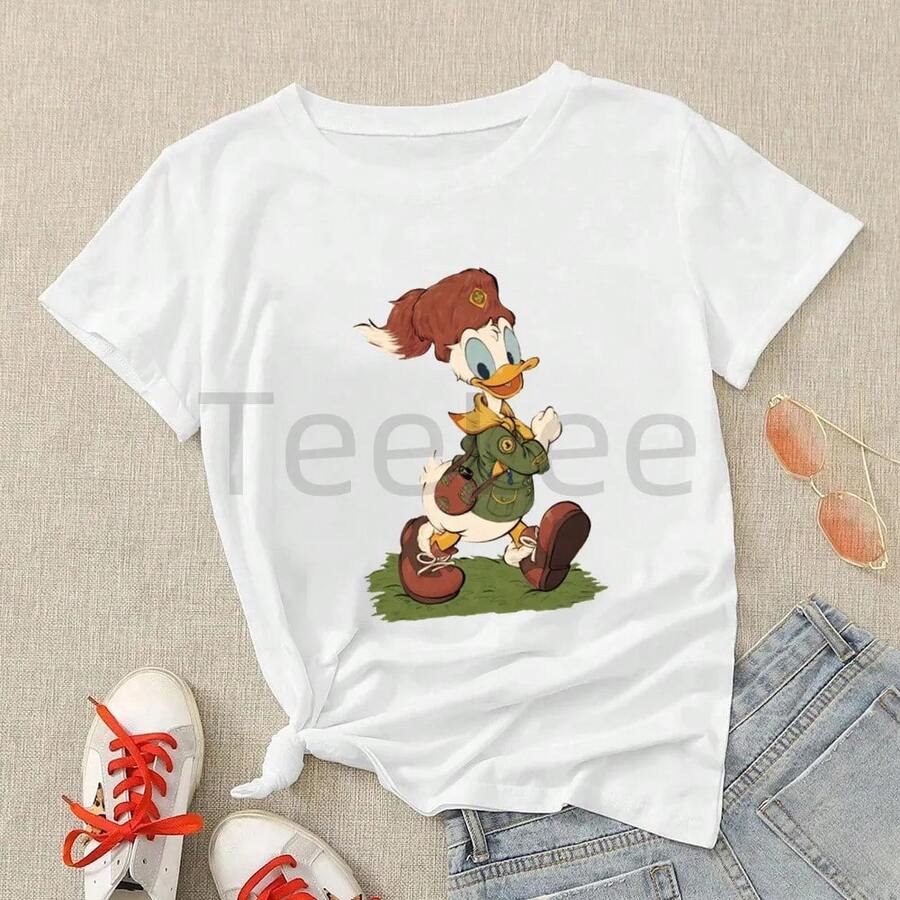 Camiseta de Mujer Animal Kingdom con Estampado de , Camisetas Kawaii de para Mujer, Camisetas de Manga Corta de Verano, Tops Casuales - Blanco 1 - Ver 1