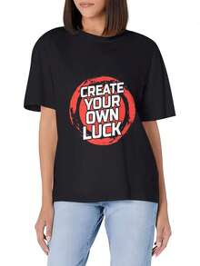 Profile Picture For Create Your Own Luck Women's Casual Slim Fit Short Sleeve T-Shirt, Soft Cotton, Crew Neck, Basic And Versatile, Women's T-Shirts - 黑色 - 查看 6