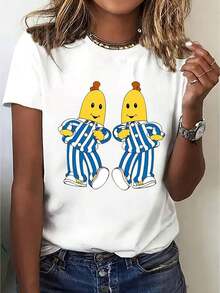 Playeras de mujer de algodón con estampado de moda, camiseta cómoda de manga corta, informal, con tela cómoda para todas las estaciones, lavable a máquina, adecuada para varias ocasiones, regalo económico, cuello redondo informal, a la moda, estilo S. - Blanco - Ver 7