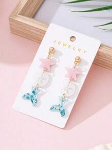 1 Pair Summer Beach Vacation Shiny Starfish, Shell, Fish Tail Design Fashion Jewelry Earrings, Perfect Gift For Kids Party And Holiday - Multicolor - View 3