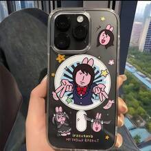 Funda Transparente con Patrón de Conejo Rosa y Personajes Adorables, Cubierta Anti-caídas de TPU para 17/16/14/13 Pro/12/11 - transparente - Ver 3