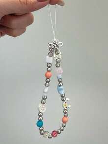 1 pièce Porte-clés de téléphone en forme de nœud de lune, chaîne de téléphone portable, perles faites à la main, cordon de téléphone portable, chaîne anti-détachement pour caméra CDD, chaîne anti-détachement de téléphone portable pour voyage, pendentif de sac, porte-clés, support de boîtier d'écouteurs Bluetooth Apple A IrPods Pro, cadeau de vacances et d'anniversaire pour femmes - Multicolore - Voir 5