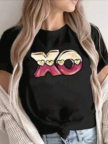 1 camiseta de manga corta negra, ligera y duradera, con un diseño en forma de corazón XO, perfecta para el ocio en casa o para salir a comer, ofreciendo una experiencia de uso diario cómoda. 100% algodón, 180g. - Blanco - Ver 6
