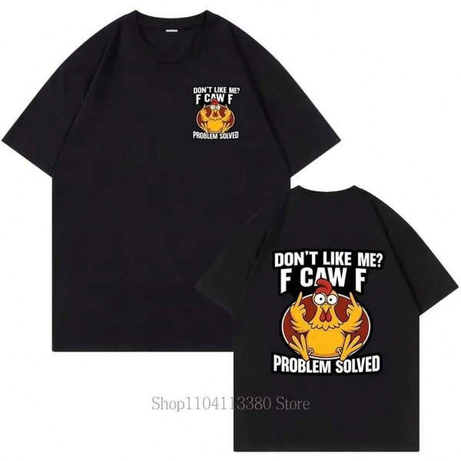 Camisetas con Estampado Gráfico de Pollo para Verano, para Hombres y Mujeres, Divertidas, Casuales, a la Moda, Holgadas, Estilo Urbano, Punk, Cuello Redondo - Negro - Ver 1