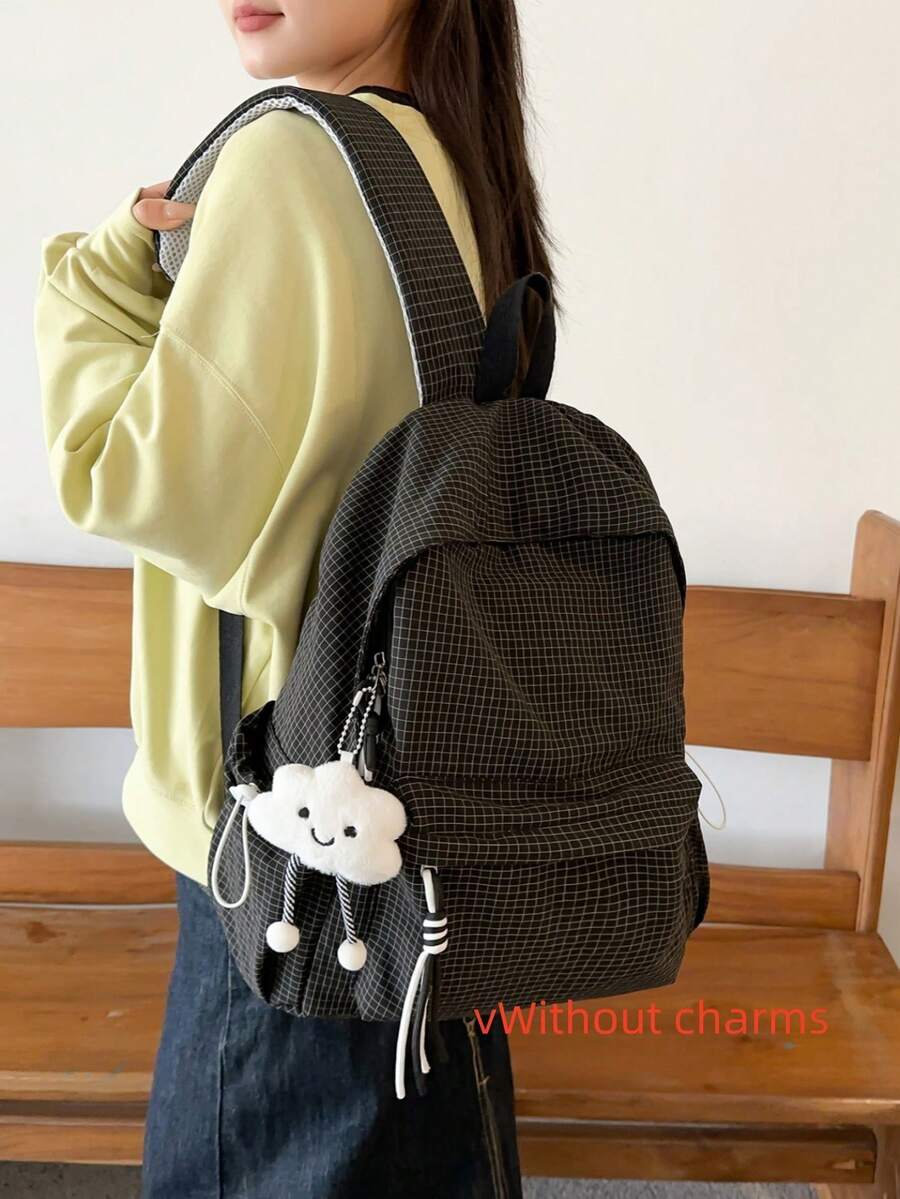 New Multilayer Design Minimalist Versatile Backpack, Large Capacity Campus Style Backpack Suitable For School, Travel, Unisex,Y2k, Work Bag - Black - View 1