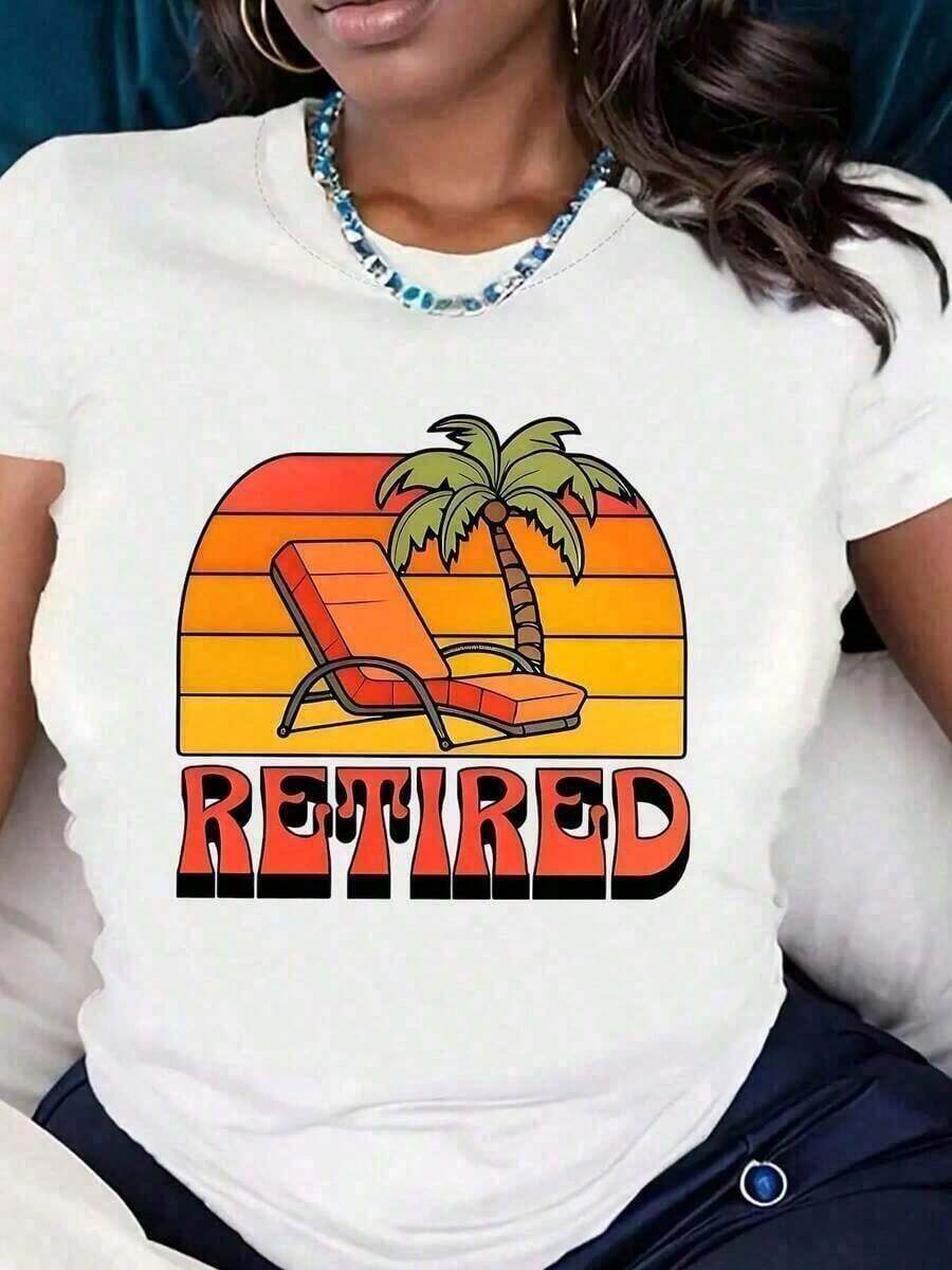 Camiseta de manga corta para mujer con cuello redondo, estampado gráfico vintage de palmeras al atardecer y silla de descanso, estilo casual para verano y playa, tela cómoda, regalo perfecto - Unisex, adecuada para salidas diarias informales, camiseta de verano de manga corta, camiseta retro con estampado Y2K, camiseta de verano de manga corta, top de estilo vintage para mujer, perfecta para festivales y eventos deportivos. Sencillo y casual, excelente relación calidad-precio. Blusas Para Mujer Casual - Blanco - Ver 1