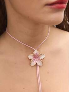 1pc Dopamine Color Floral 3D Pendant Necklace, Adjustable Brown Wax Rope Y-Shaped Necklace, Atmospheric Collarbone Chain With Multicolor Flower Pendant, Suitable For Women's Daily Wear - Flower Necklace - View 9