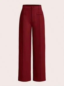 Pantalones Rectos De Verano Con Cintura Alta De Color Azul Claro - Burdeos - Ver 5