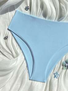 Bragas bikini de cintura alta unicolor - Celeste - Ver 5