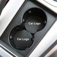 2pcs Car Cup Holder Mats With Car Logo, Recessed Silicone Anti-Slip Beverage Coasters, Car Interior Accessories - A - View 2